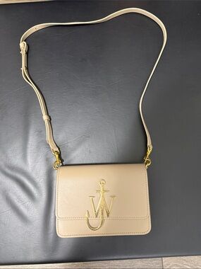 JW ANDERSON Beige Leather Crossbody with Gold Anchor-J Emblem